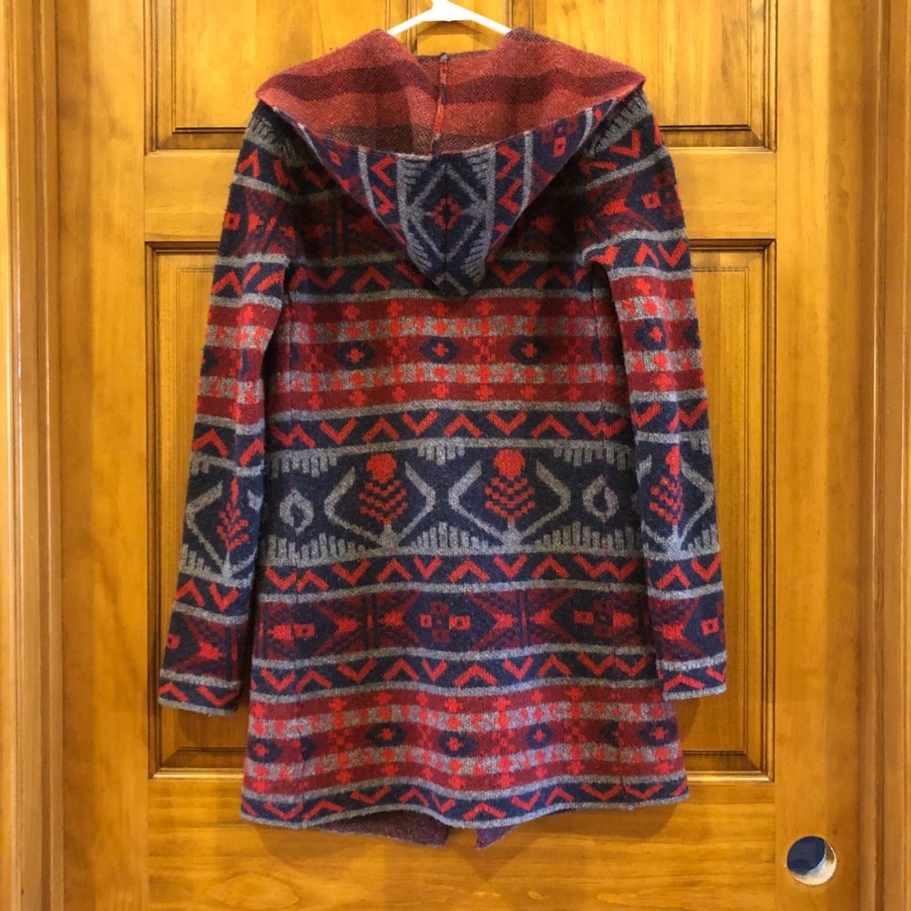 Toad & Co Red Patterned Lambs Wool Open Front Hooded Cardigan Size XS - Picture 2 of 6